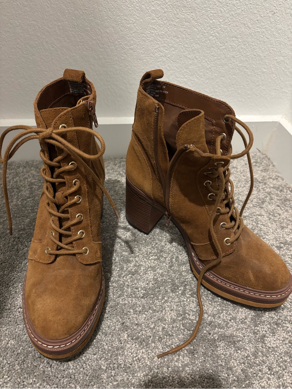 Steve Madden Tan Suede Lace-Up Block Heel Boots